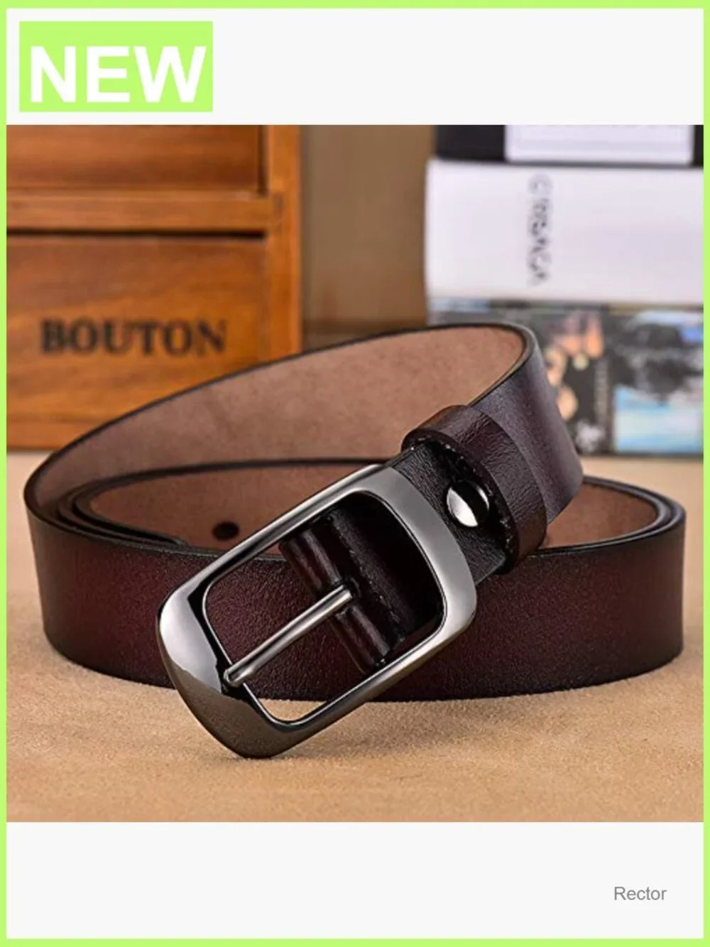 Genuine Leather Belt with Alloy Buckle - Adjustable